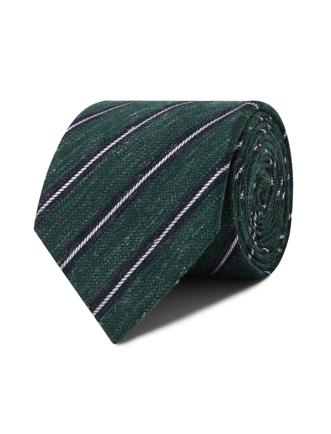 Bottle Green Stripe Linen Necktie - green and navy stripe detail - OTAA