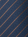 Wharfedale Stripe Necktie - knotted view, brown and navy stripe - OTAA