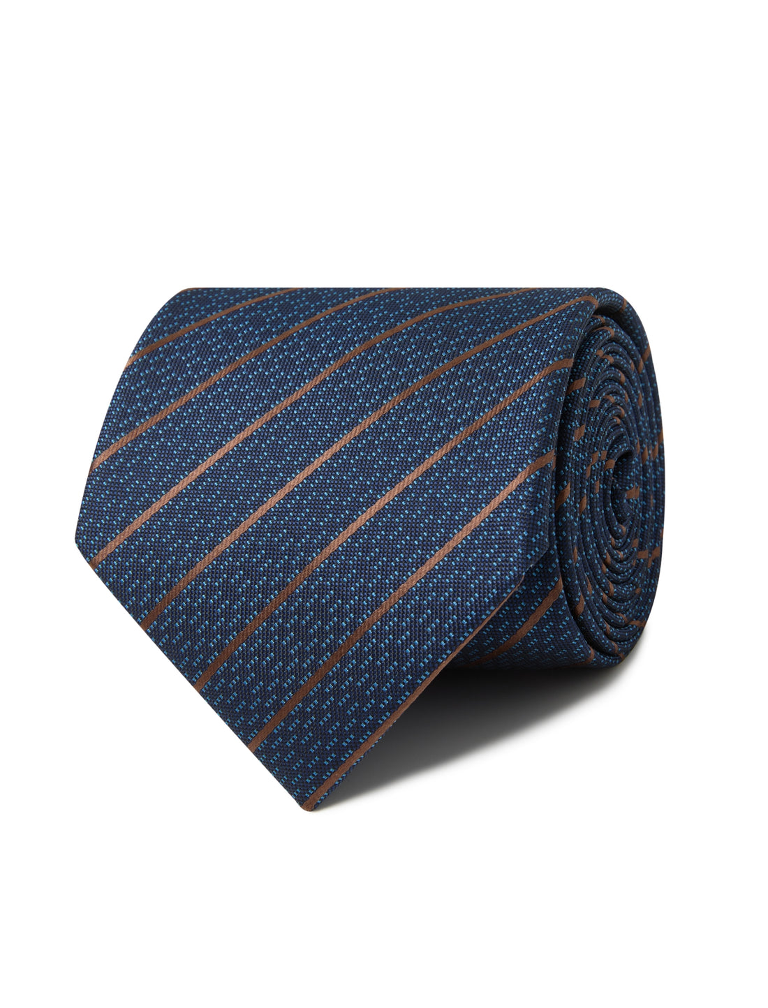 Wharfedale Stripe Necktie - brown and navy stripe detail - OTAA