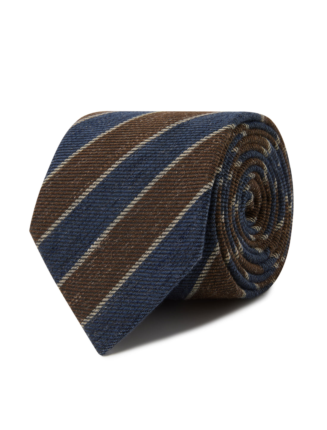 Copperfield Court Stripe Necktie - brown and navy stripe detail - OTAA
