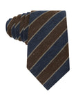 Copperfield Court Stripe Necktie - brown, tan and navy stripe linen tie - OTAA