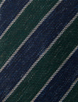Forest and Navy Stripe Linen Necktie - knotted view, green navy stripe linen - OTAA