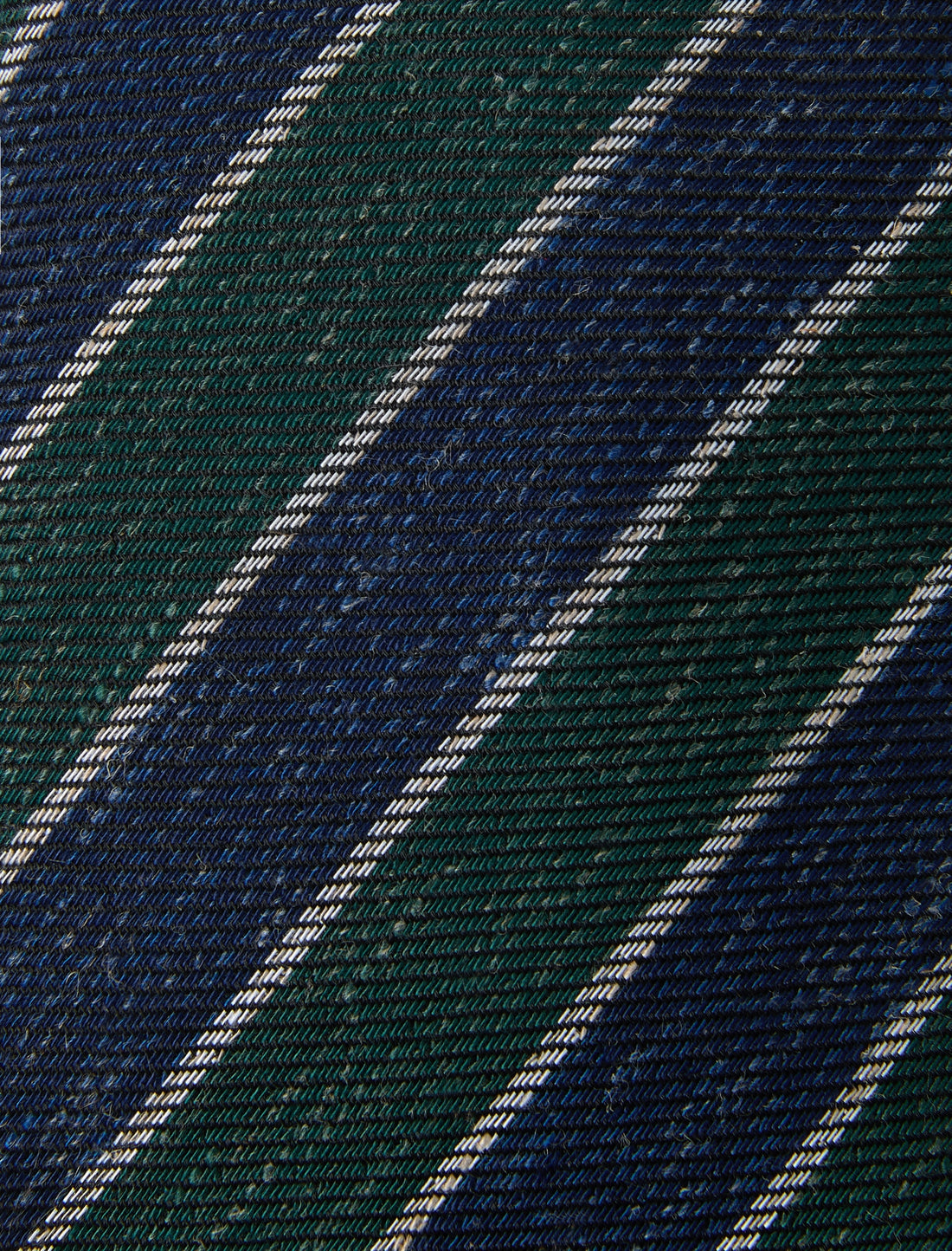 Forest and Navy Stripe Linen Necktie - knotted view, green navy stripe linen - OTAA
