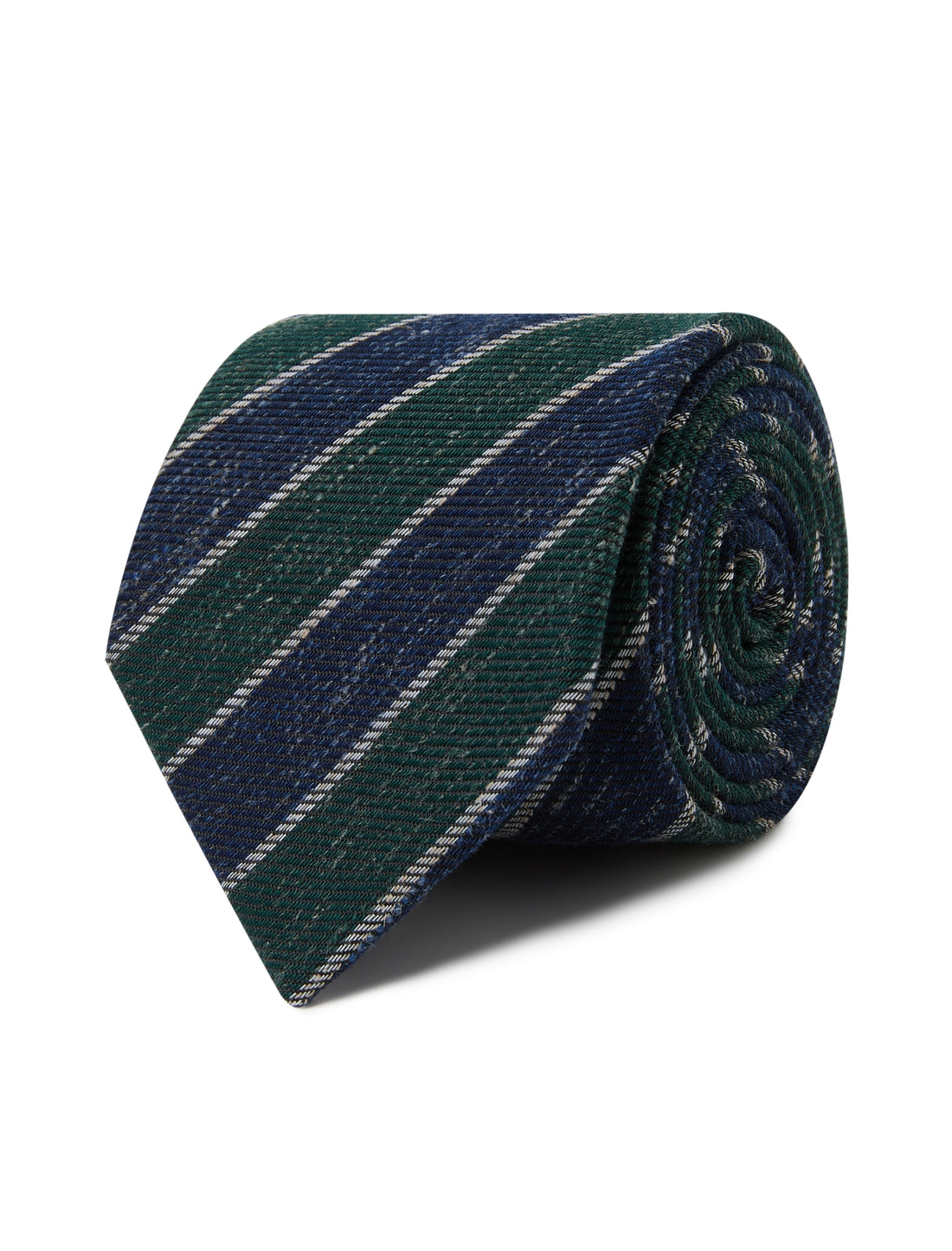 Forest and Navy Stripe Linen Necktie - green and navy stripe detail - OTAA
