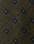 Moorfield Olive Linen Necktie - knotted view, olive blue spot linen - OTAA
