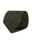 Moorfield Olive Linen Necktie - olive and blue spot detail - OTAA