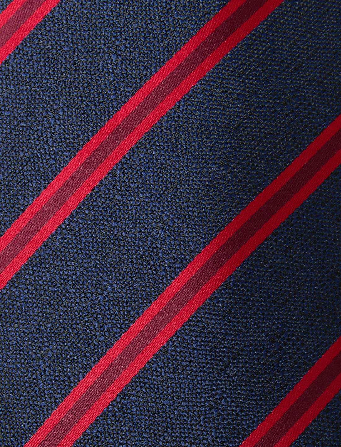 Red Navy Rosewood Stripe Necktie - knotted view, navy and red stripe - OTAA