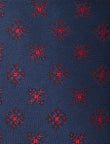 Roseport Crimson Navy Necktie - knotted view, navy and red floral - OTAA