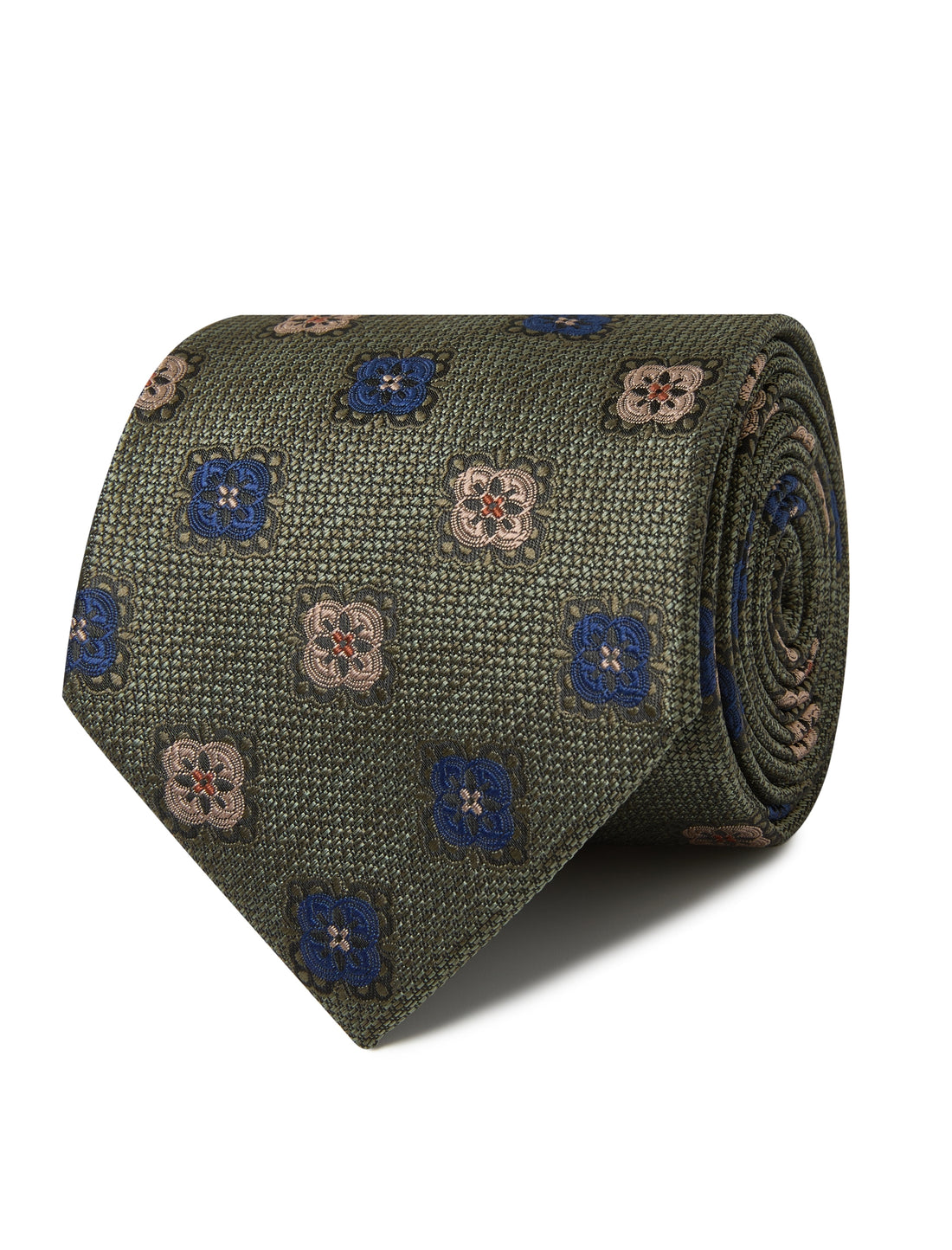 Fern Coast Olive Necktie - olive green floral detail - OTAA
