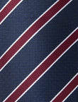 Burgundy Bishop Stripe Necktie - knotted view, burgundy and navy stripe - OTAA