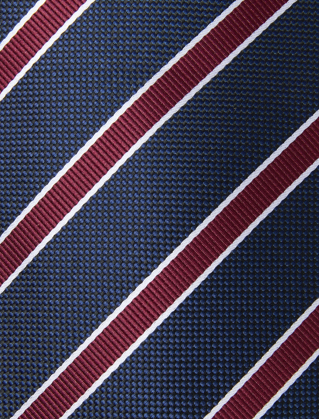 Burgundy Bishop Stripe Necktie - knotted view, burgundy and navy stripe - OTAA