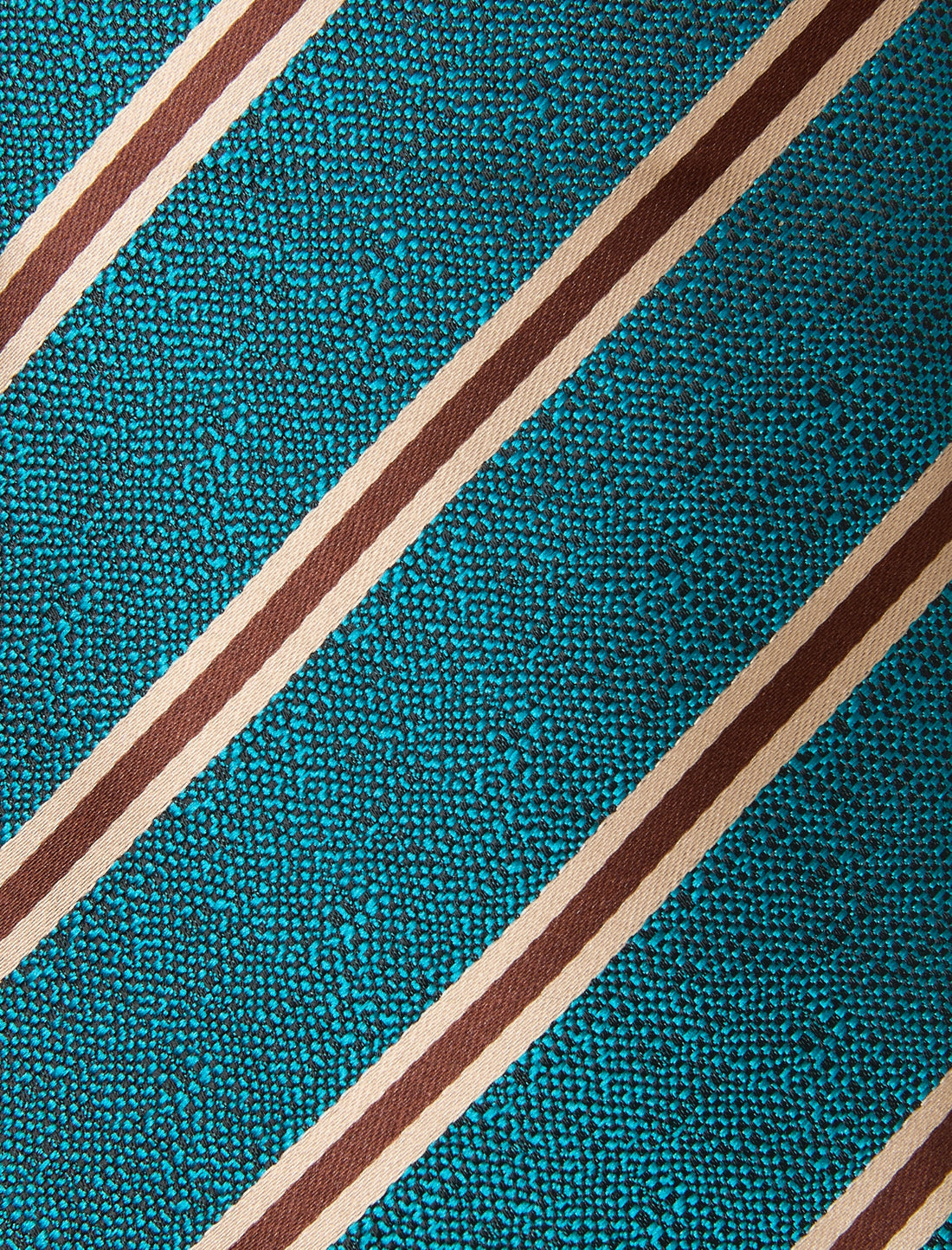 Emerald Isle Brown Stripe Necktie - knotted view, green and brown stripe - OTAA