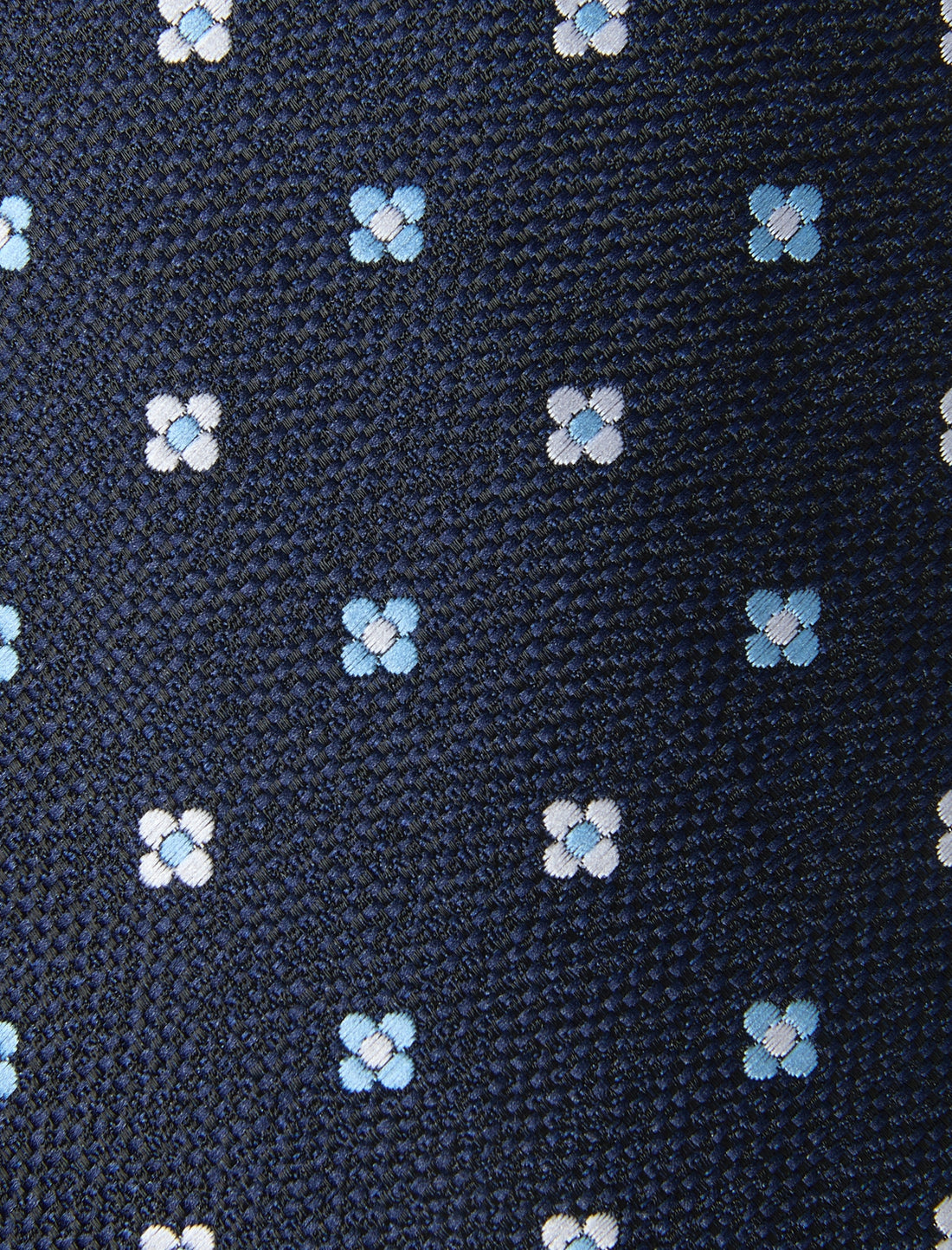 Hampton Floret Necktie - knotted view, navy and blue floral - OTAA