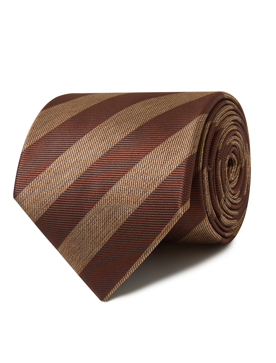 Hazelford Coffee Scroll Stripe Necktie - knotted view, brown scroll stripe - OTAA