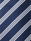 Bannister Yardline Stripe Necktie - knotted view, navy and grey stripe - OTAA