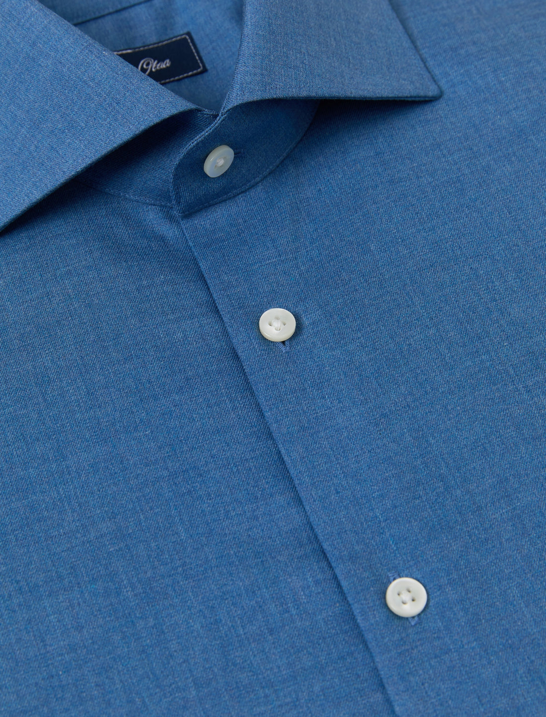 Bellamy Cornflower Heather Easy-Iron Twill Shirt - classic fit blue shirt detail - OTAA