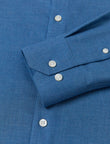 Bellamy Cornflower Heather Easy-Iron Twill Shirt - cornflower blue heather twill close-up - OTAA