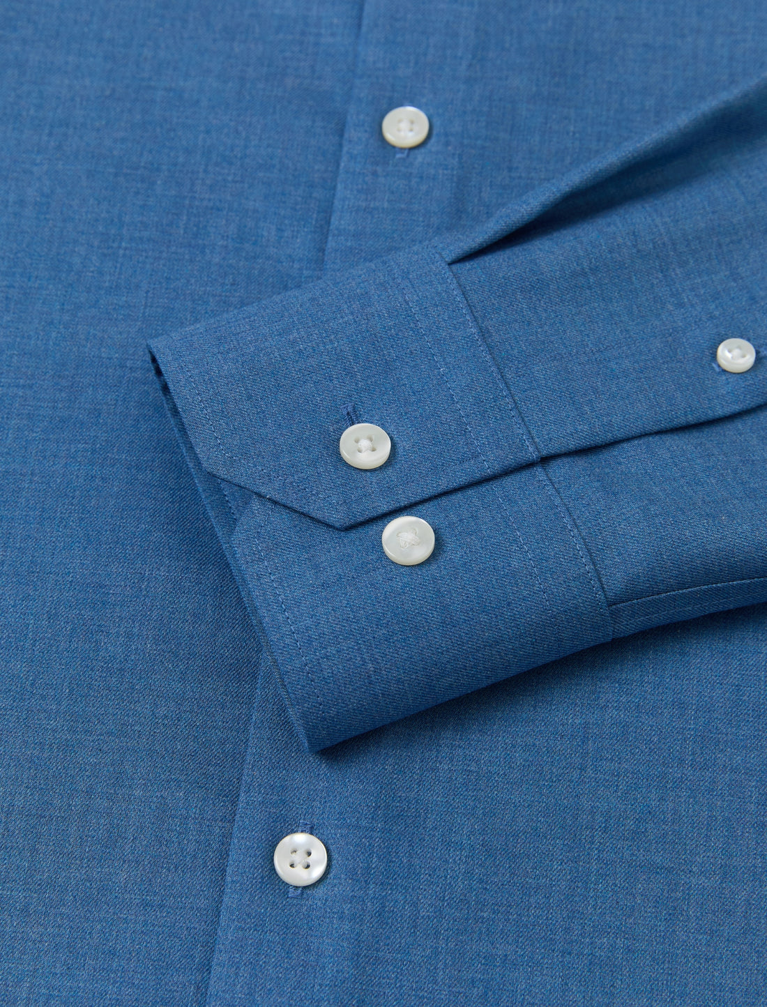 Bellamy Cornflower Heather Easy-Iron Twill Shirt - cornflower blue heather twill close-up - OTAA