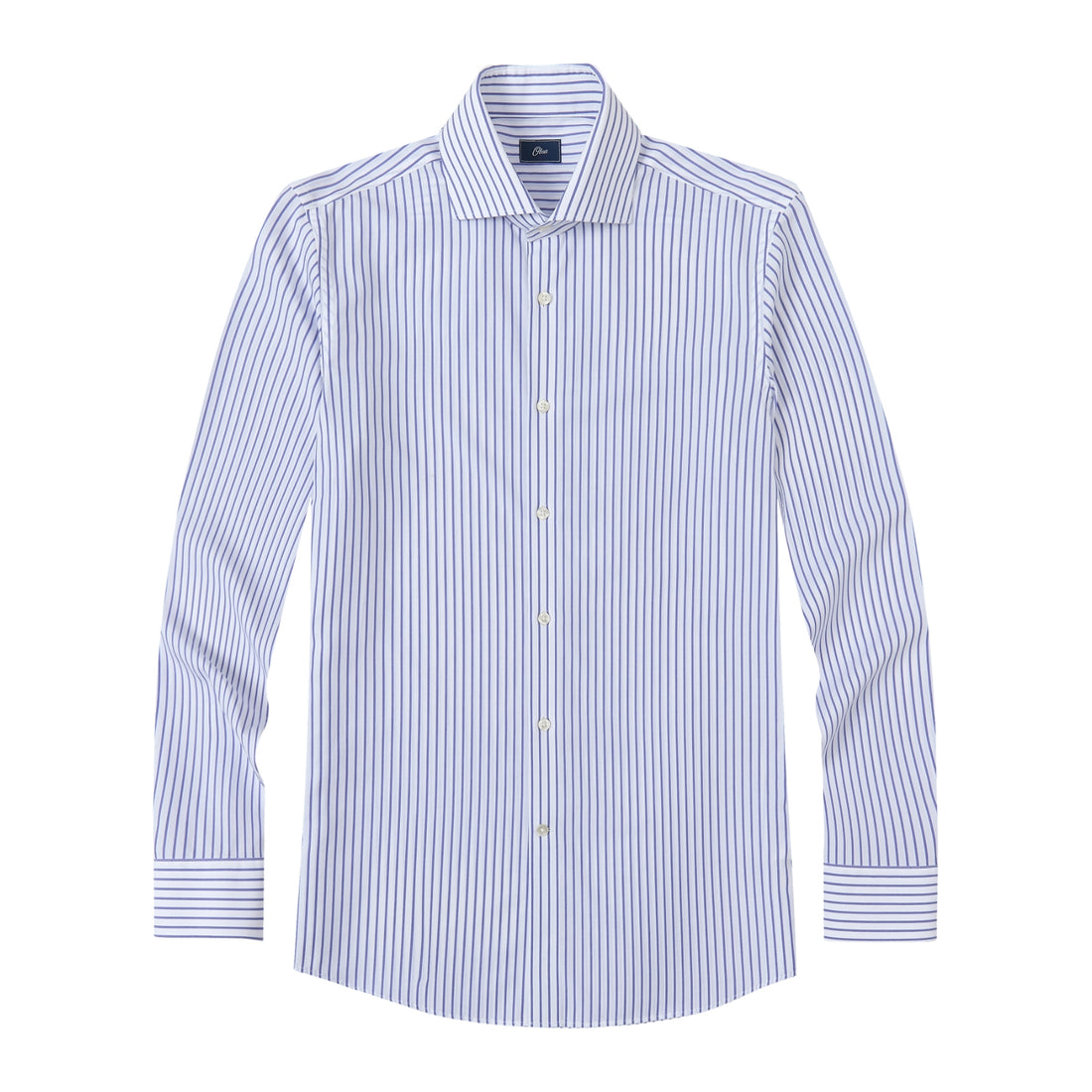 Paxton Sapphire Stripe Non-Iron Poplin Shirt - sapphire and ivory stripe poplin, Italian collar - OTAA