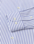 Paxton Sapphire Stripe Non-Iron Poplin Shirt - sapphire stripe poplin fabric close-up - OTAA