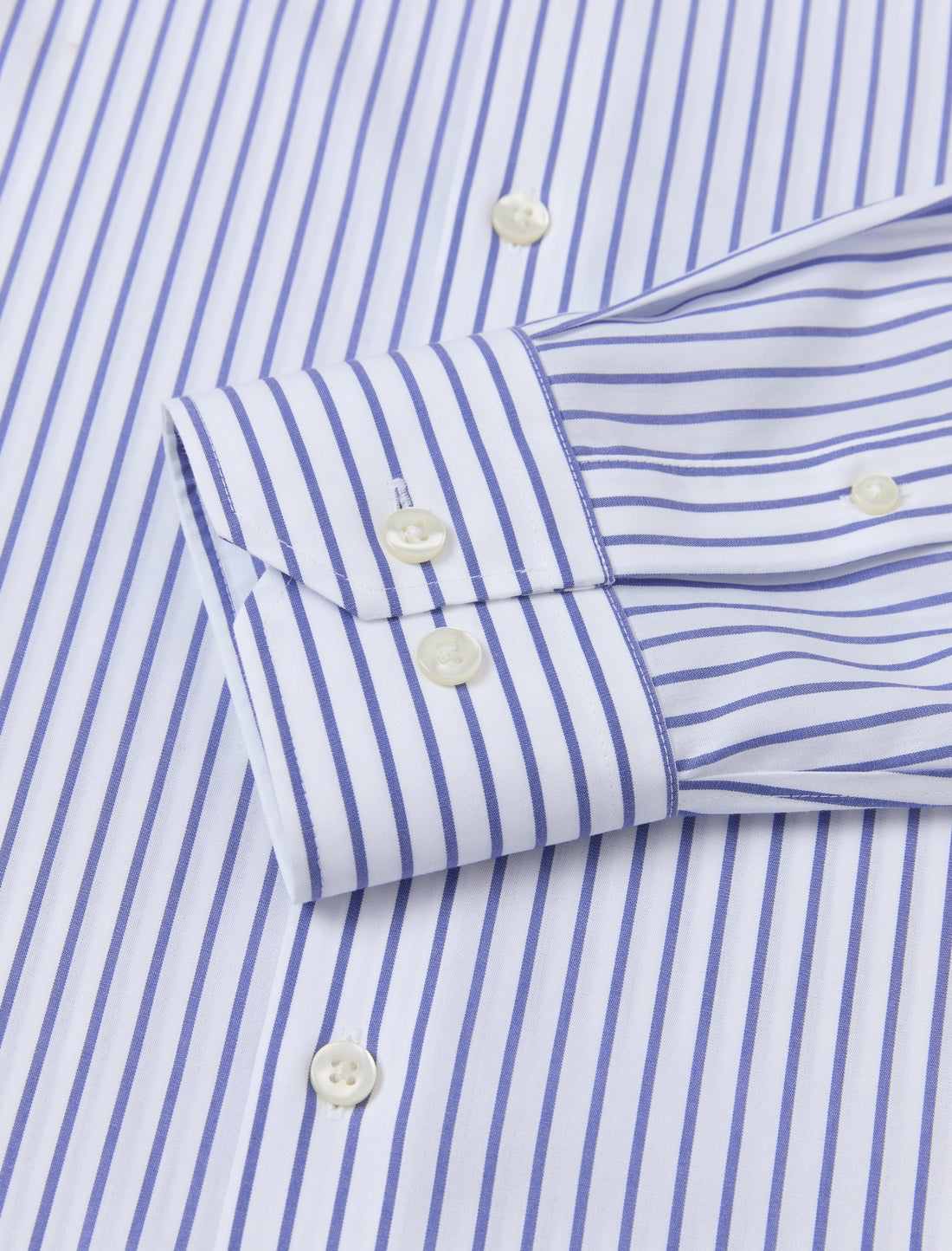 Paxton Sapphire Stripe Non-Iron Poplin Shirt - sapphire stripe poplin fabric close-up - OTAA
