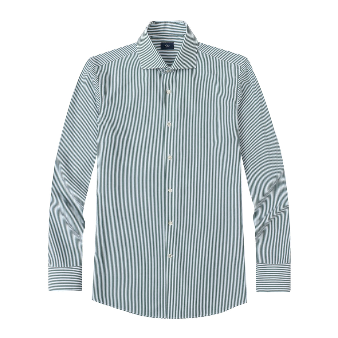 Henley Emerald Stripe Non-Iron Poplin Shirt - emerald and ivory stripe poplin, Italian collar - OTAA