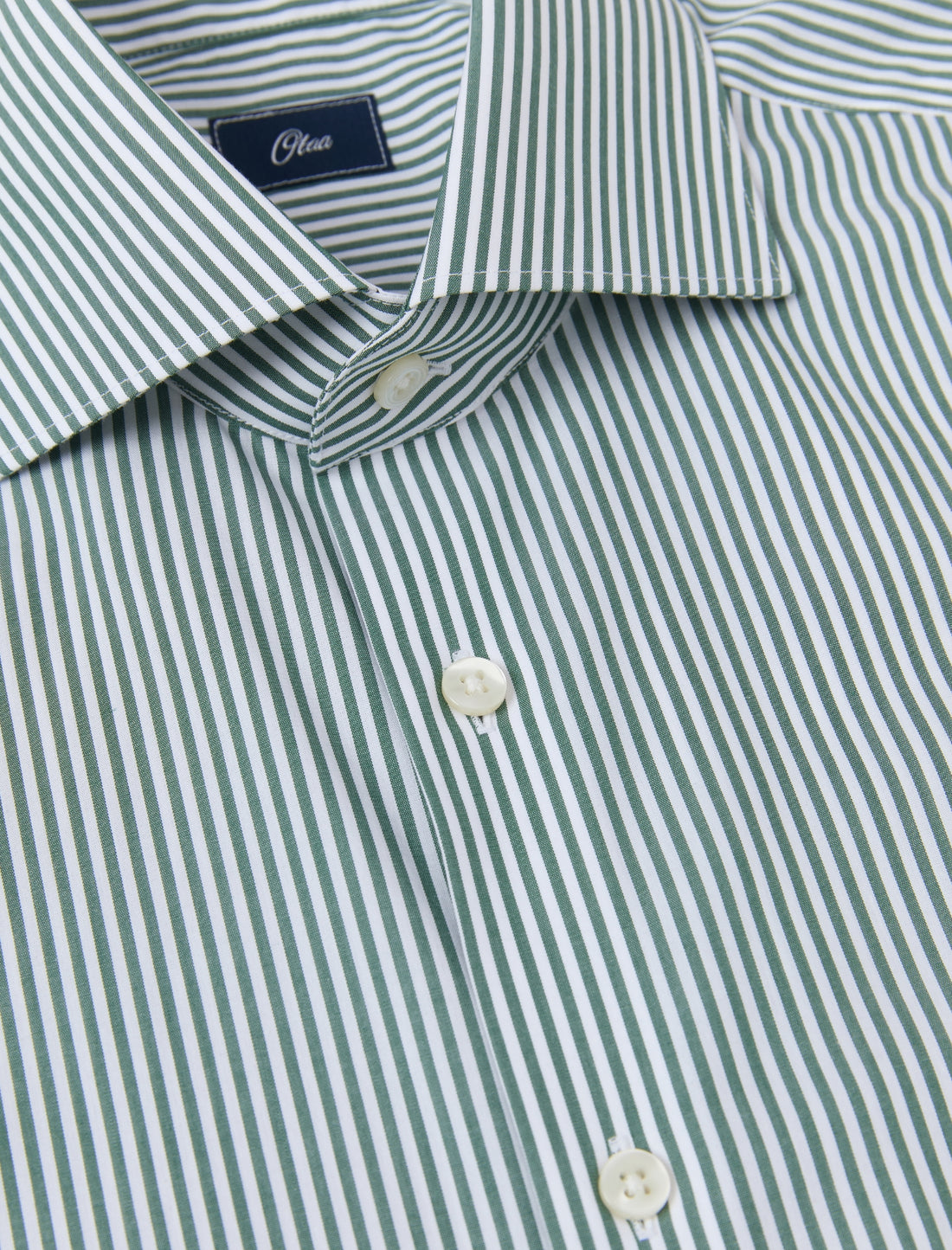 Henley Emerald Stripe Non-Iron Poplin Shirt - classic fit green stripe shirt detail - OTAA