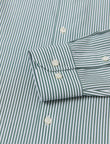 Henley Emerald Stripe Non-Iron Poplin Shirt - emerald stripe poplin fabric close-up - OTAA