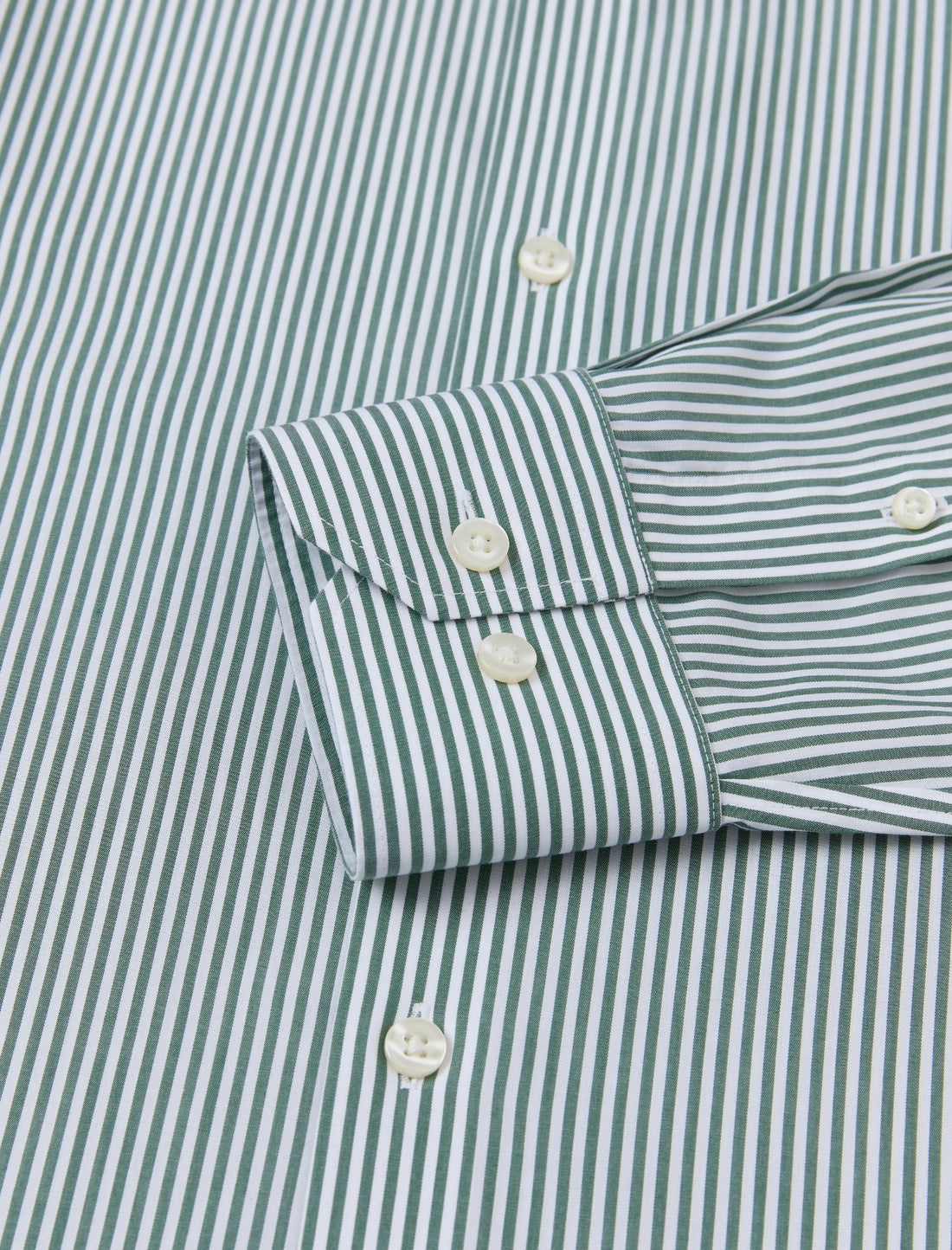 Henley Emerald Stripe Non-Iron Poplin Shirt - emerald stripe poplin fabric close-up - OTAA