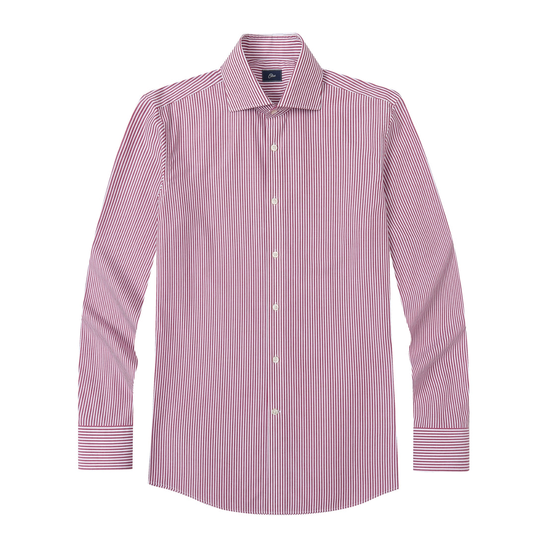 Redford Crimson Stripe Non-Iron Poplin Shirt - crimson and ivory stripe poplin, Italian collar - OTAA