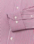 Redford Crimson Stripe Non-Iron Poplin Shirt - crimson stripe poplin fabric close-up - OTAA