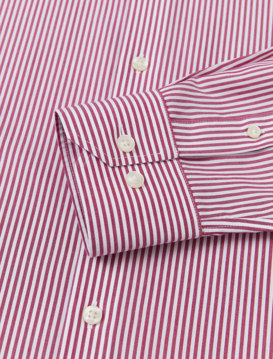 Redford Crimson Stripe Non-Iron Poplin Shirt - crimson stripe poplin fabric close-up - OTAA
