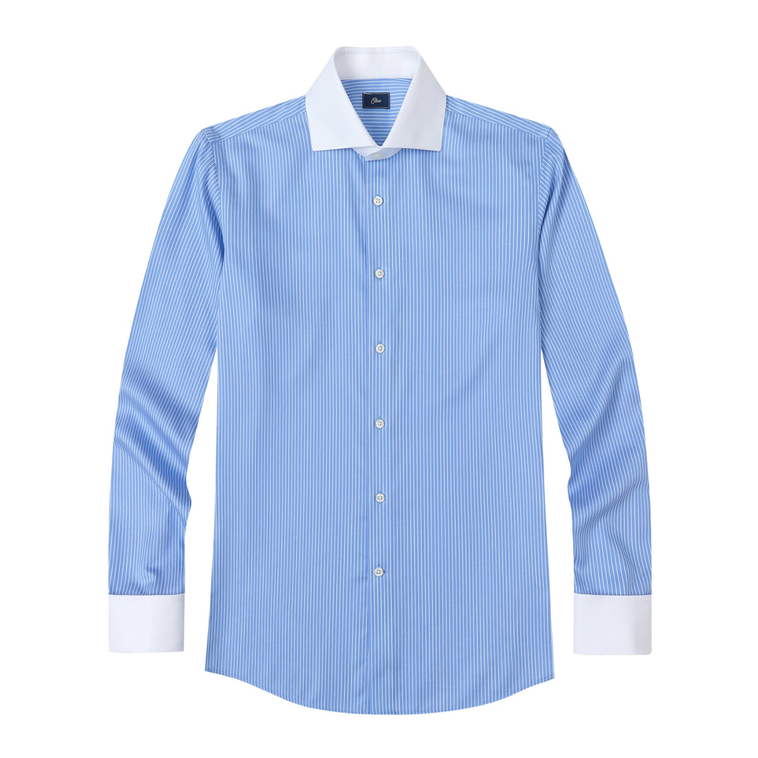 Beaufort Riviera French Cuff Non-Iron Dobby Shirt - azure stripe dobby with contrast white collar - OTAA