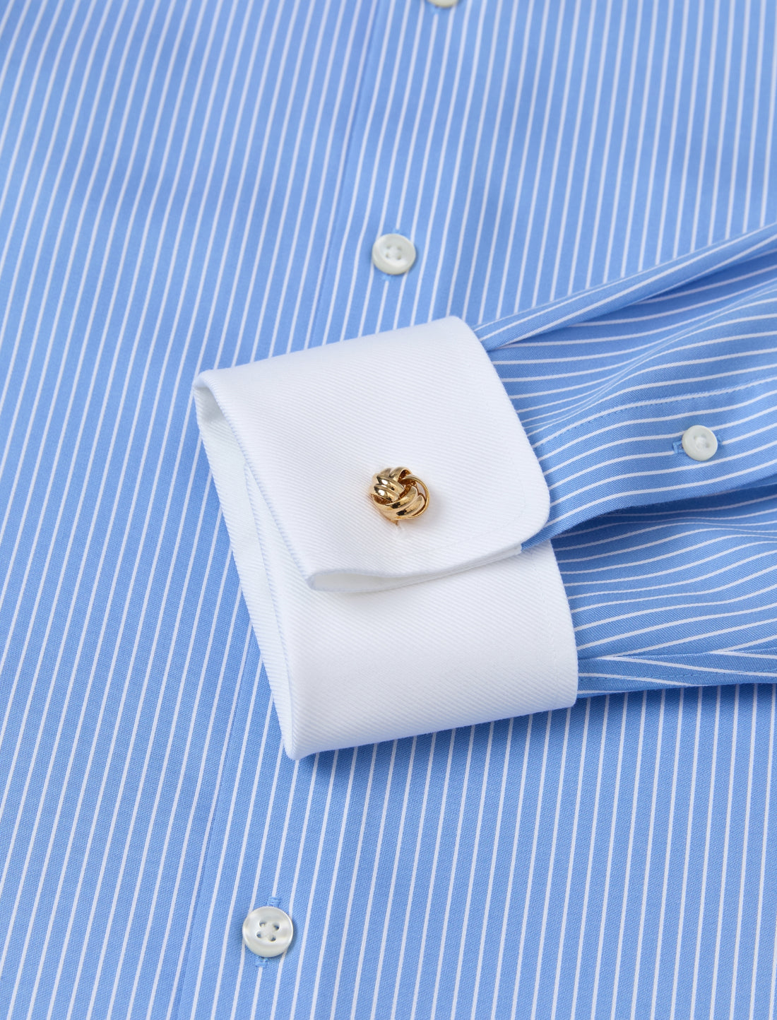 Beaufort Riviera French Cuff Non-Iron Dobby Shirt - men's blue stripe French cuff dress shirt back view - OTAA