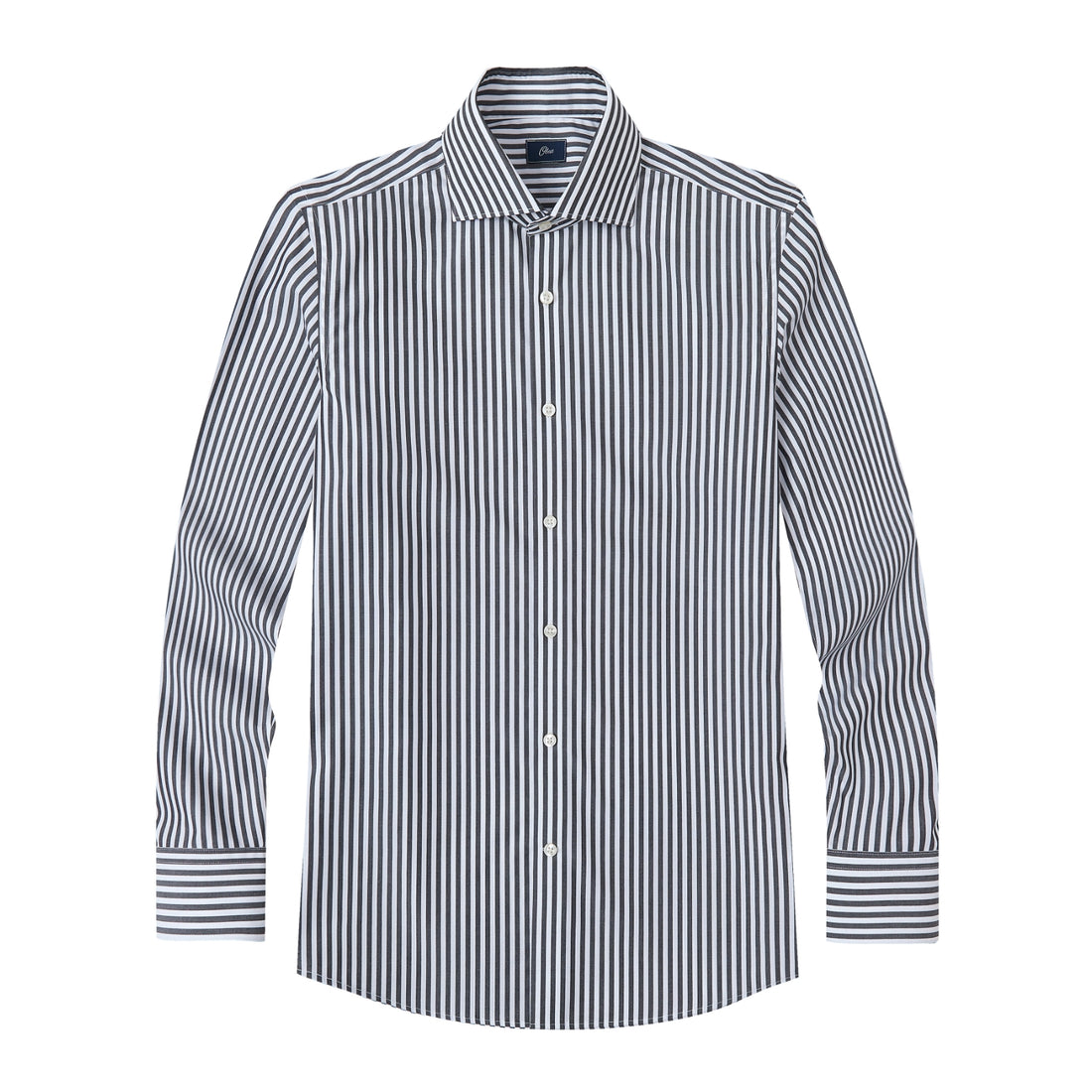 Whitmore Ebony Stripe Easy-Iron Poplin Shirt - black and white stripe poplin, Italian collar - OTAA
