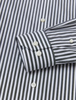 Whitmore Ebony Stripe Easy-Iron Poplin Shirt - black and white stripe poplin close-up - OTAA