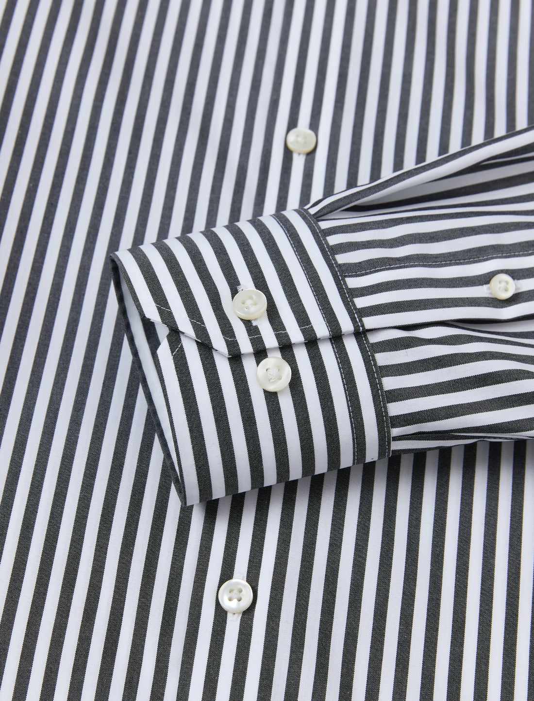 Whitmore Ebony Stripe Easy-Iron Poplin Shirt - black and white stripe poplin close-up - OTAA