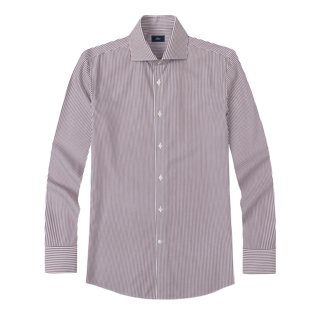 Hartwell Cognac Stripe Non-Iron Poplin Shirt - cognac and ivory stripe poplin, Italian collar - OTAA