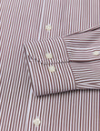 Hartwell Cognac Stripe Non-Iron Poplin Shirt - cognac stripe poplin fabric close-up - OTAA