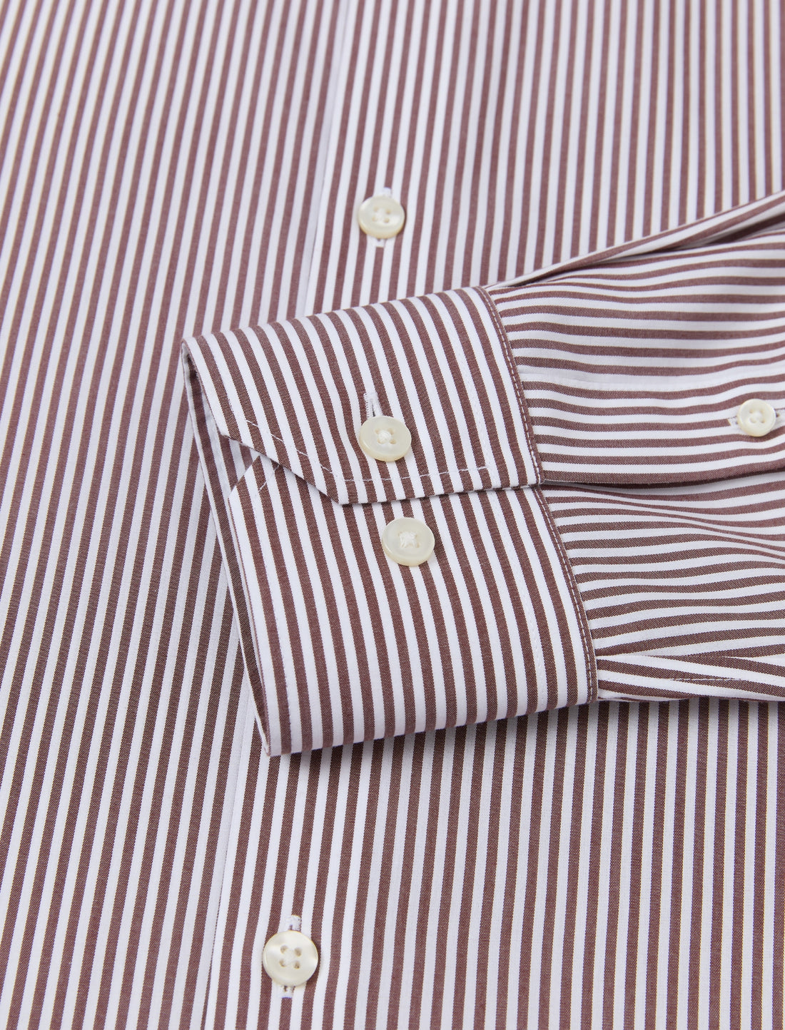 Hartwell Cognac Stripe Non-Iron Poplin Shirt - cognac stripe poplin fabric close-up - OTAA