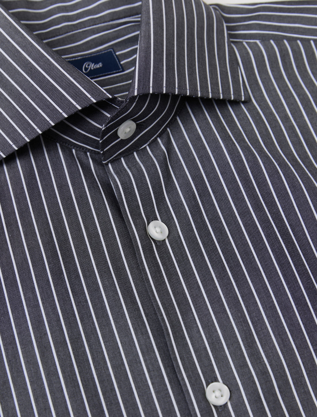 Marlowe Ivory Stripe Non-Iron Poplin Shirt - classic fit ivory stripe shirt detail - OTAA