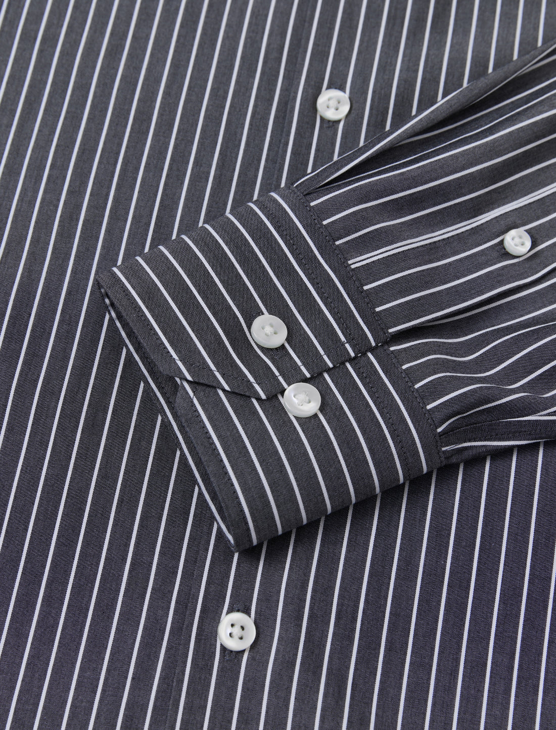 Marlowe Ivory Stripe Non-Iron Poplin Shirt - ivory stripe poplin fabric close-up - OTAA