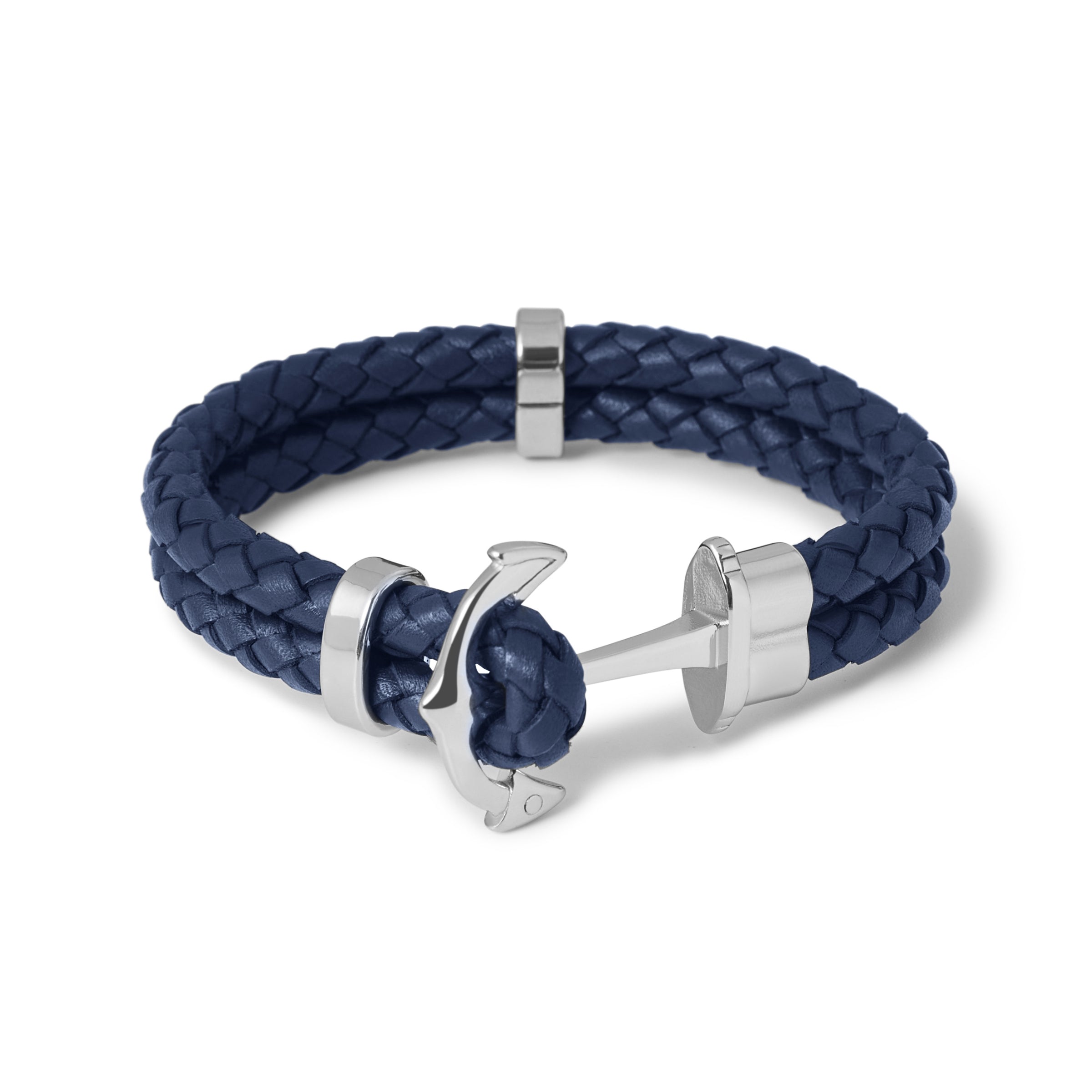 Anchor Navy Bracelet | Mens Nautical Blue Braided Leather