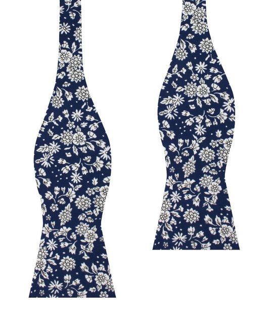 Aomori Navy Blue White Floral Self Bow Tie