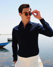 Newhouse Navy Poplin Non-Iron Shirt