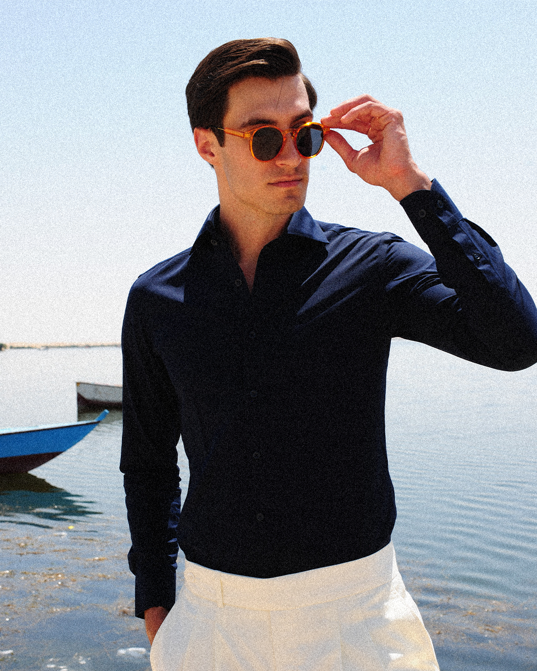 Newhouse Navy Poplin Non-Iron Shirt