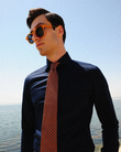 Newhouse Navy Poplin Non-Iron Shirt