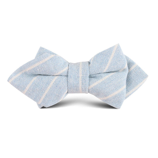 Baby Blue Wide Pinstripe Linen Kids Diamond Bow Tie