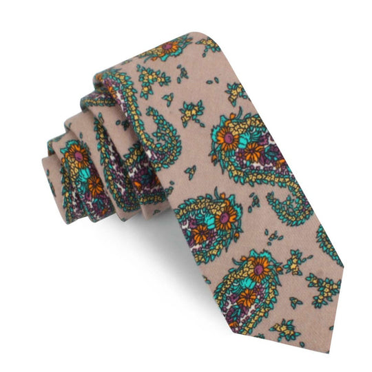 Bay of Kotor Light Brown Paisley Skinny Tie