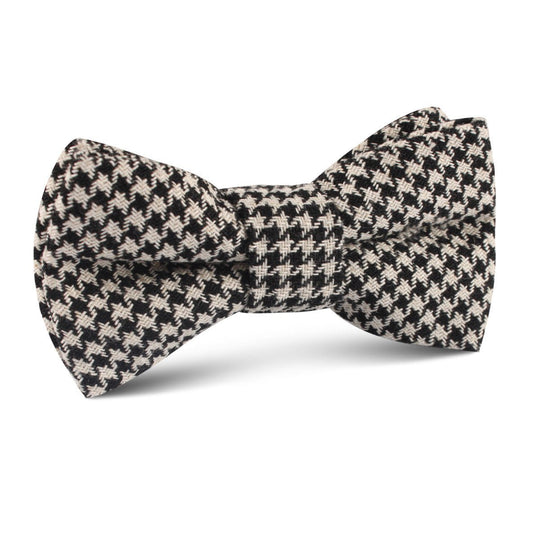 Black Houndstooth Spider Linen Kids Bow Tie